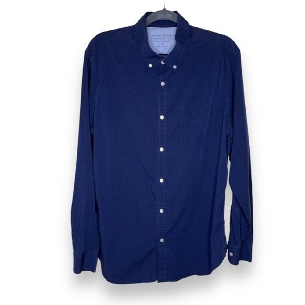 Banana Republic Luxe Stretch Poplin Grant Slim Fit Blue Button Down Mens Large